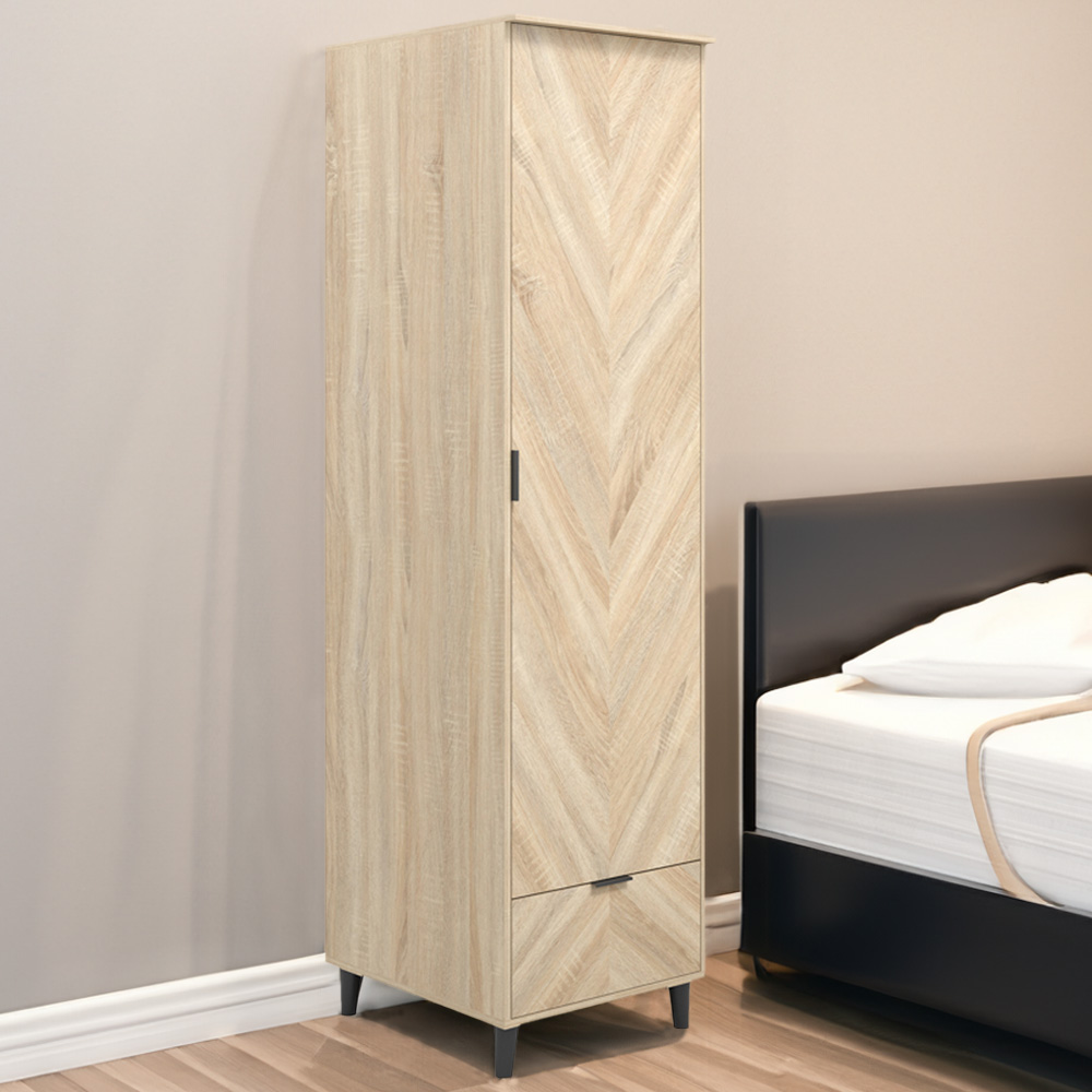 Stockholm Chevron Single Door Single Drawer Sonoma Oak Wardrobe Image 1