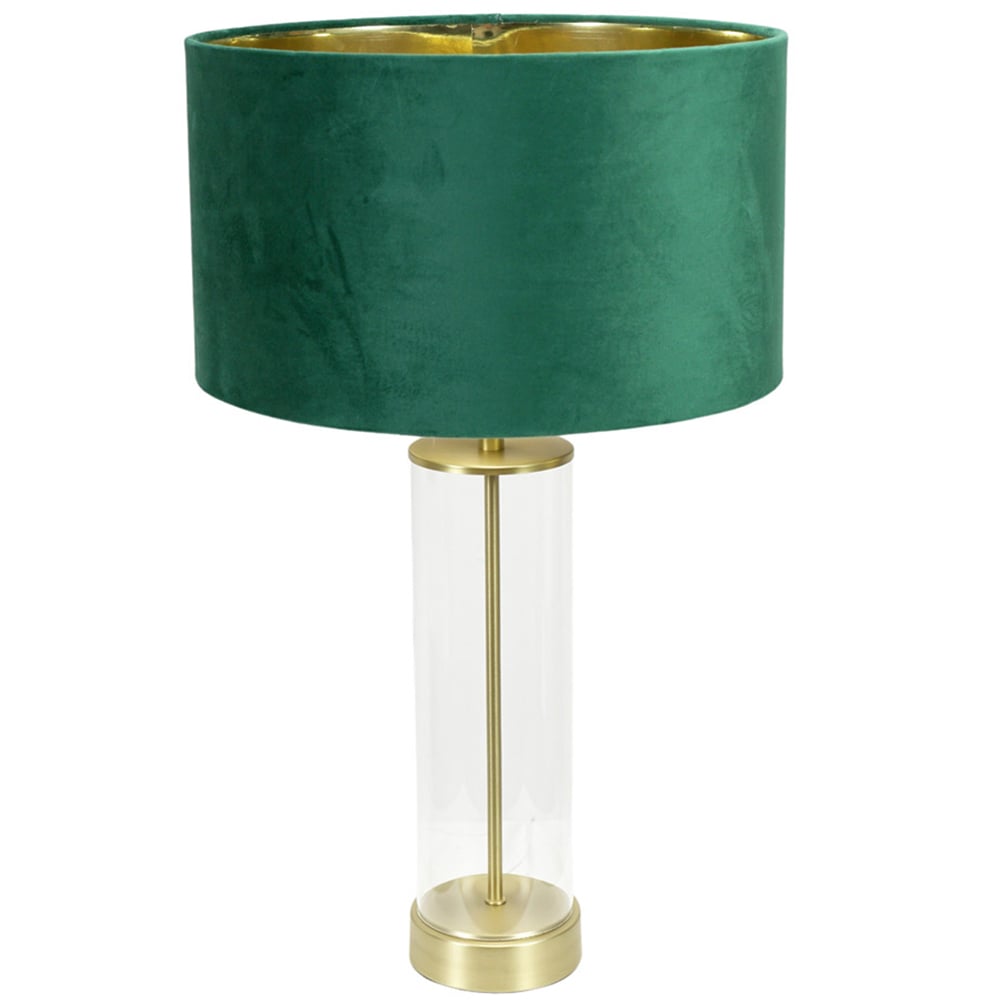 ValueLights Balan Gold Glass LED Table Lamp with Forest Green and Gold Velvet Lamp Shade Image 1