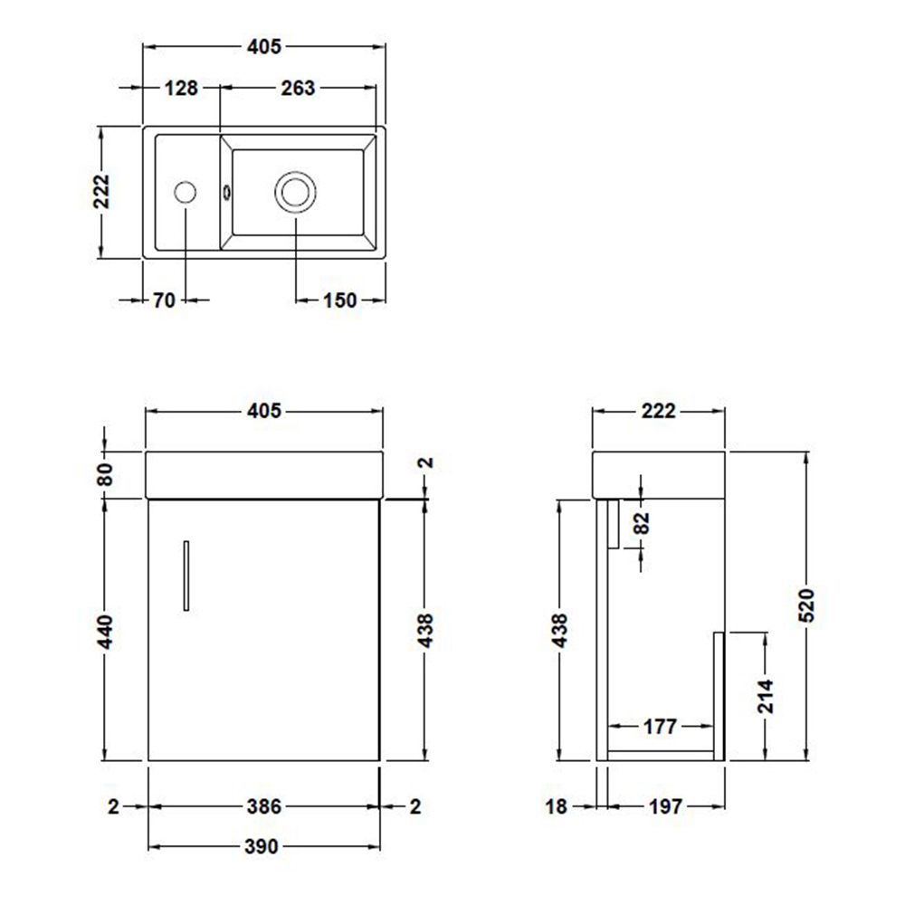 nuie Vault Single Door Anthracite Woodgrain Wall Hung Vanity Unit and 1 Tap Hole Ceramic Basin 400mm Image 2