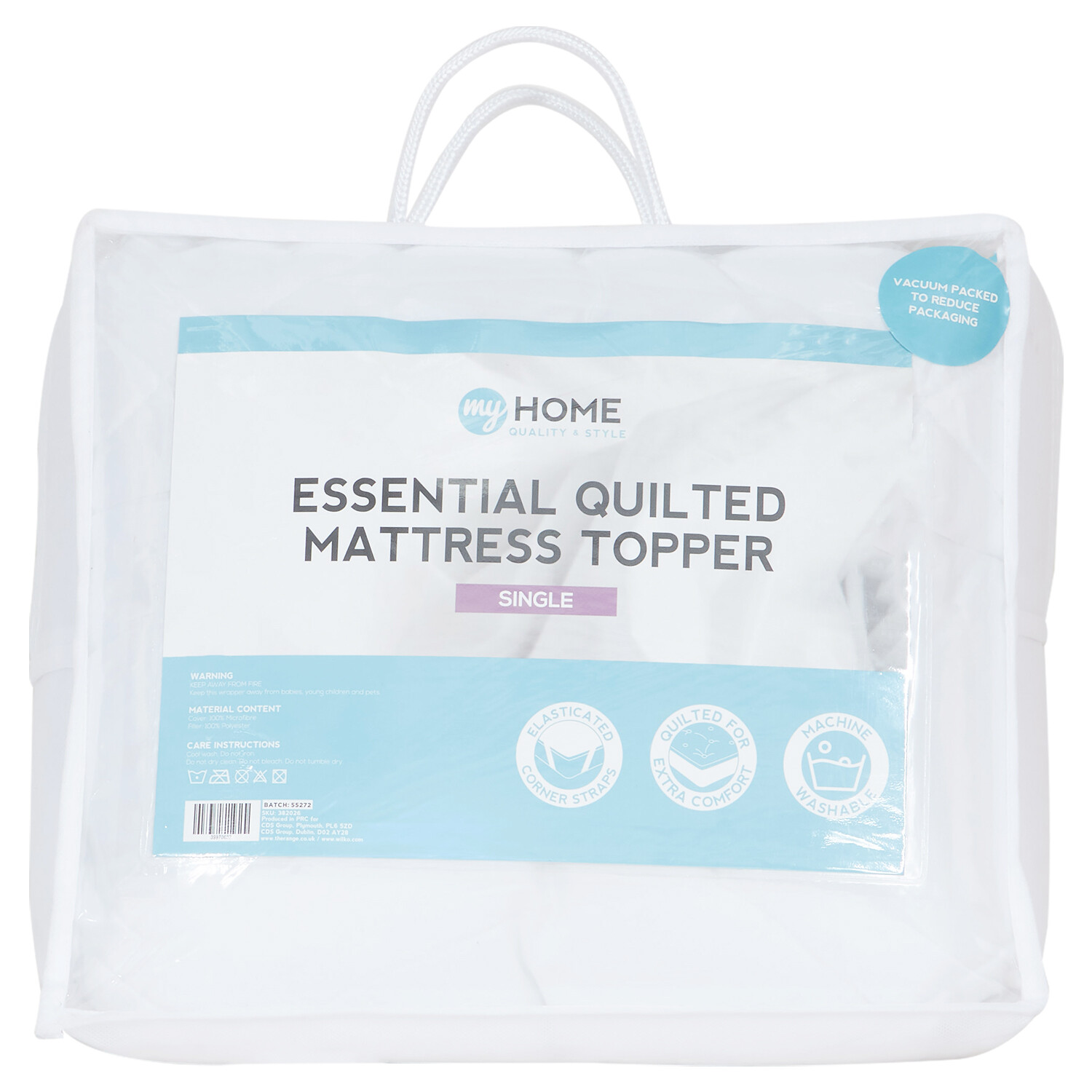 My Home Quilted Mattress Topper  - White Image 1