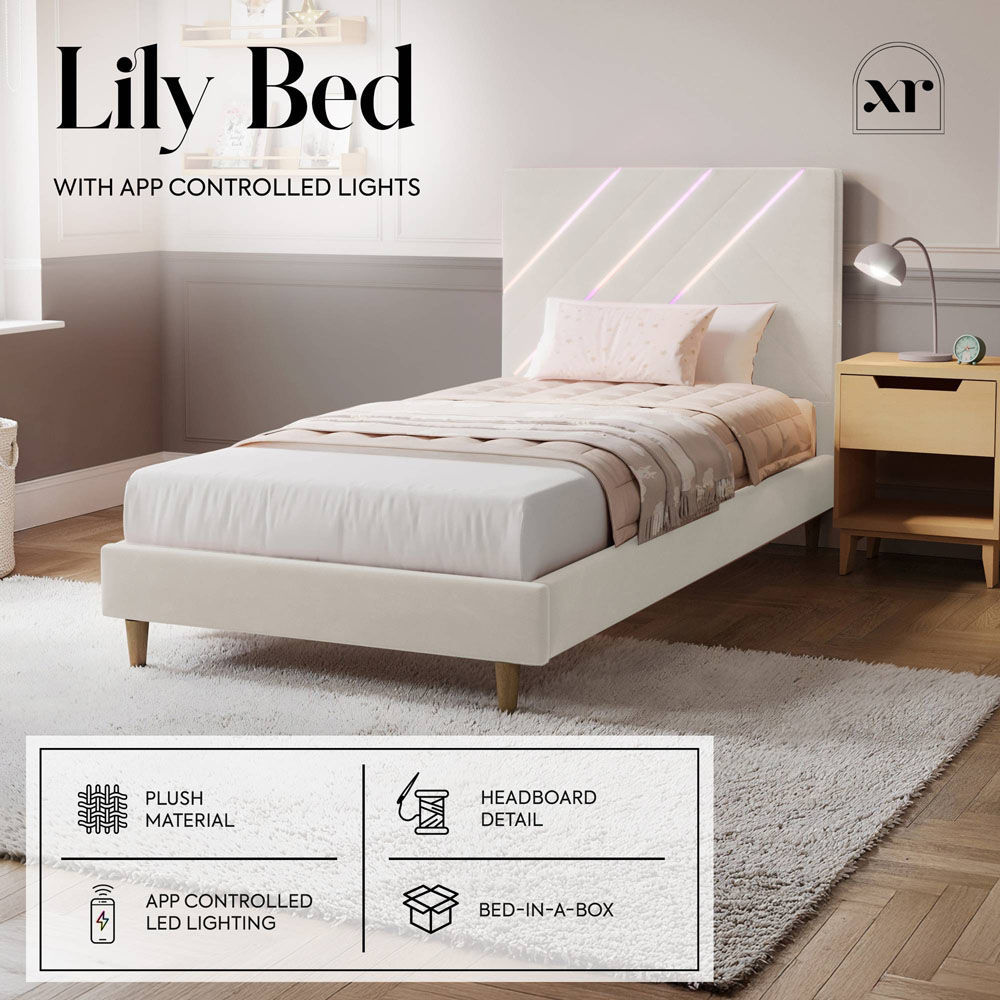 XR Living Lily Single Ivory Velvet Bed Frame with App Controlled RGB LED Light Image 7