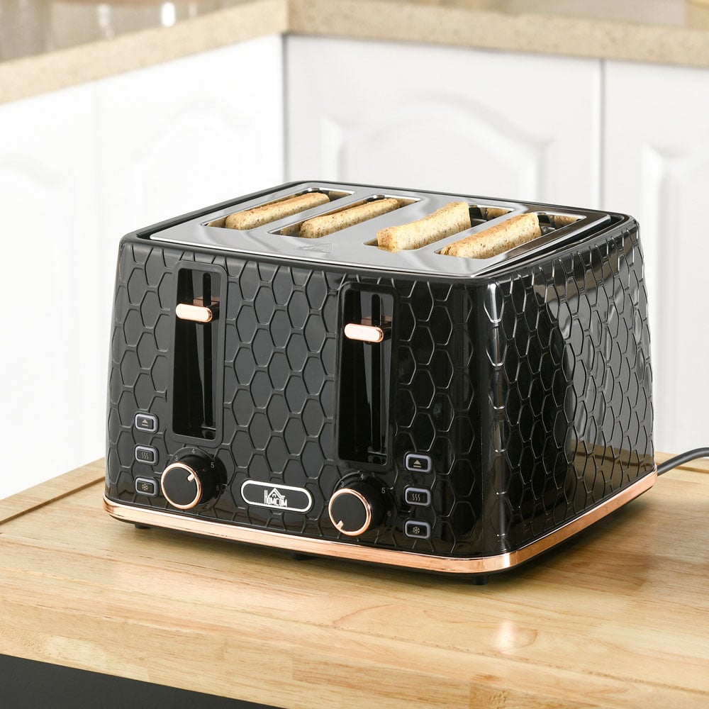 HOMCOM 800-208V70BK Black Honeycomb 4 Slot Toaster 1600W Image 2