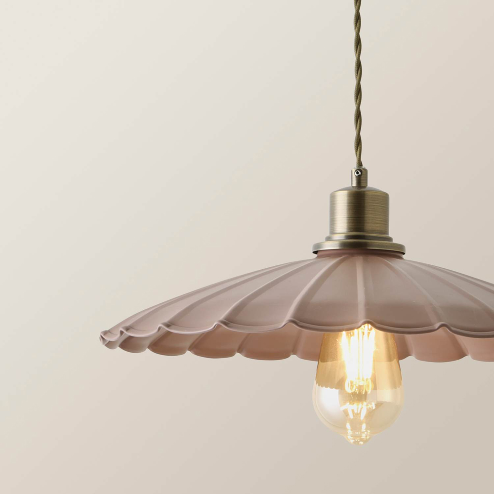 ValueLights Holborn Dusky Pink Scallop Metal Shade Brushed Gold Pendant Light with Bulb Image 4
