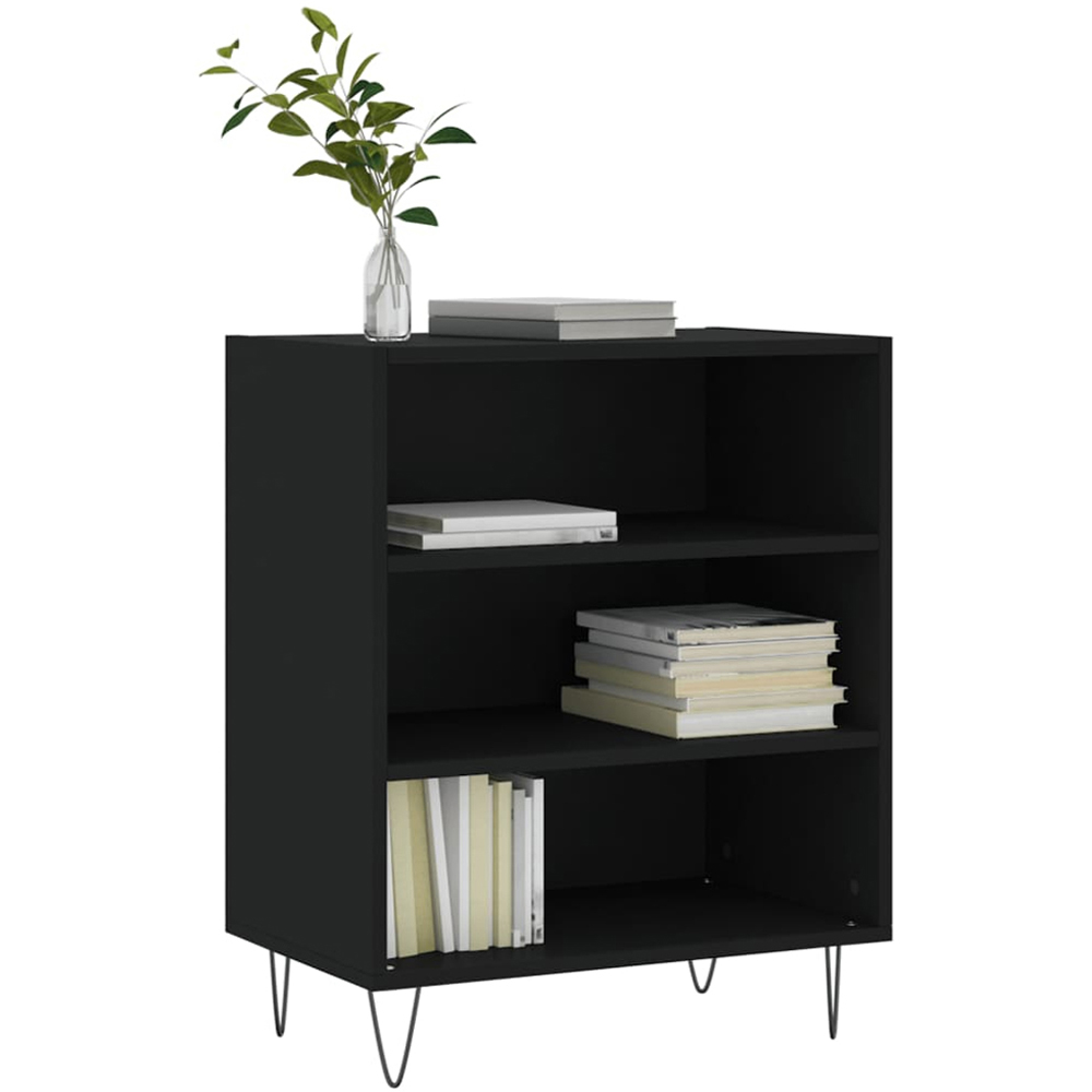 vidaXL 3 Shelf Black Wooden Sideboard with Metal Legs Image 3