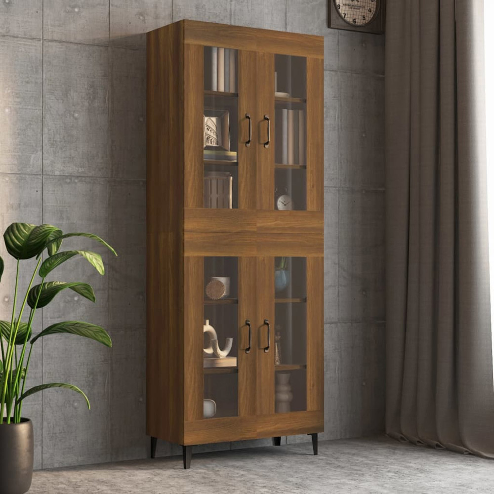 vidaXL 2 Glass Door 3 Shelf Brown Oak Hanging Wall Cabinet Image 9