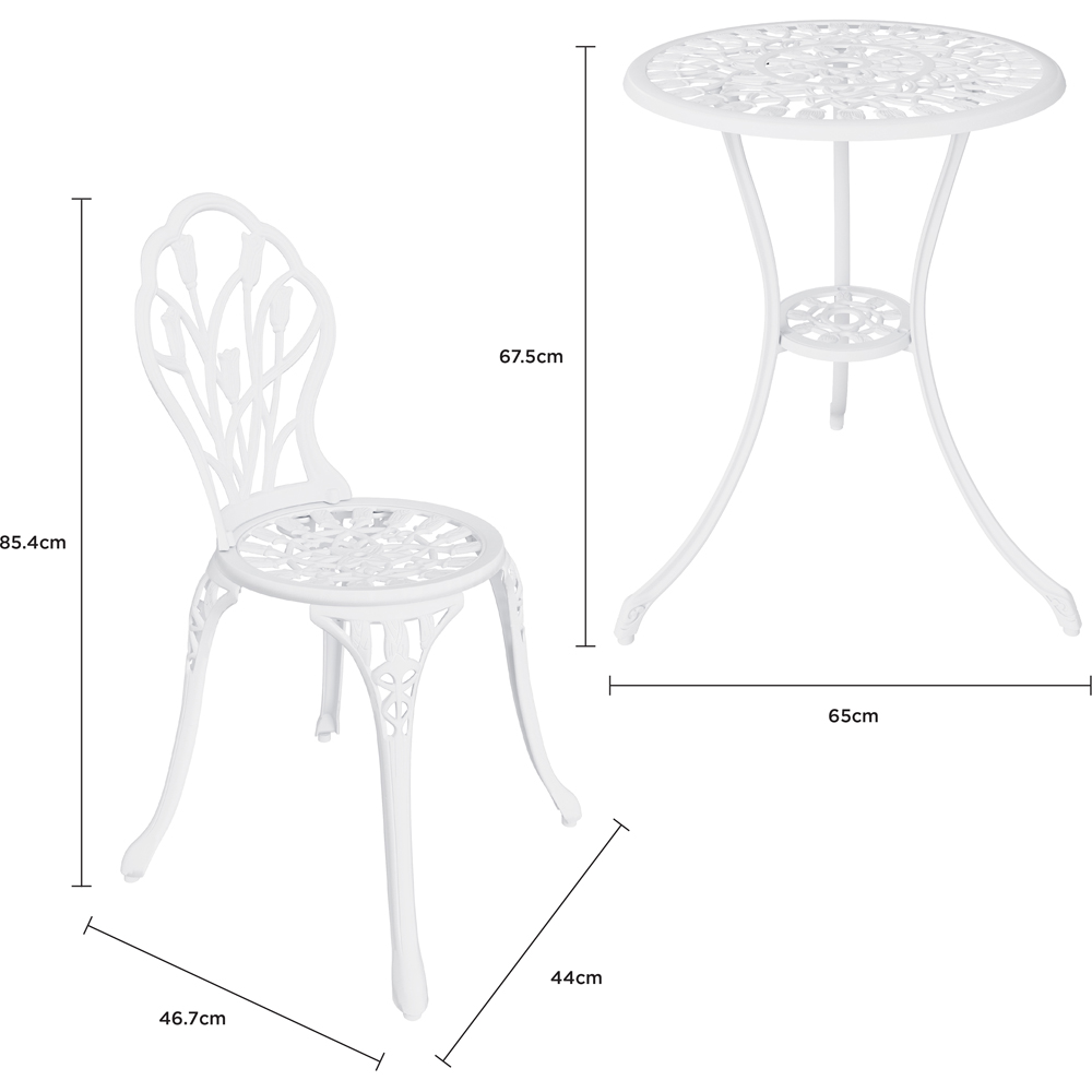 Charles Bentley Tulip Aluminium 2 Seater Cast Bistro Set White Image 9