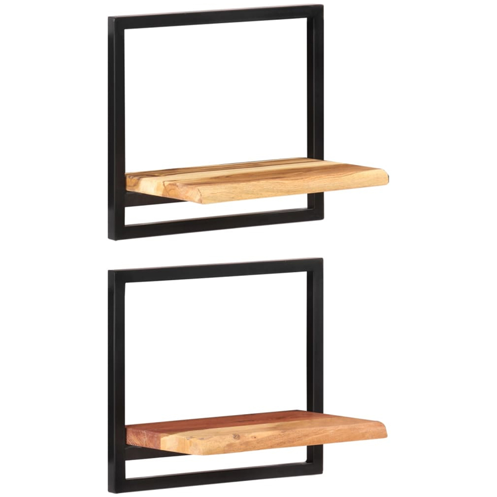 vidaXL 40 x 24 x 35cm Set of 2 Solid Wood Acacia and Steel Wall Shelf Image 6