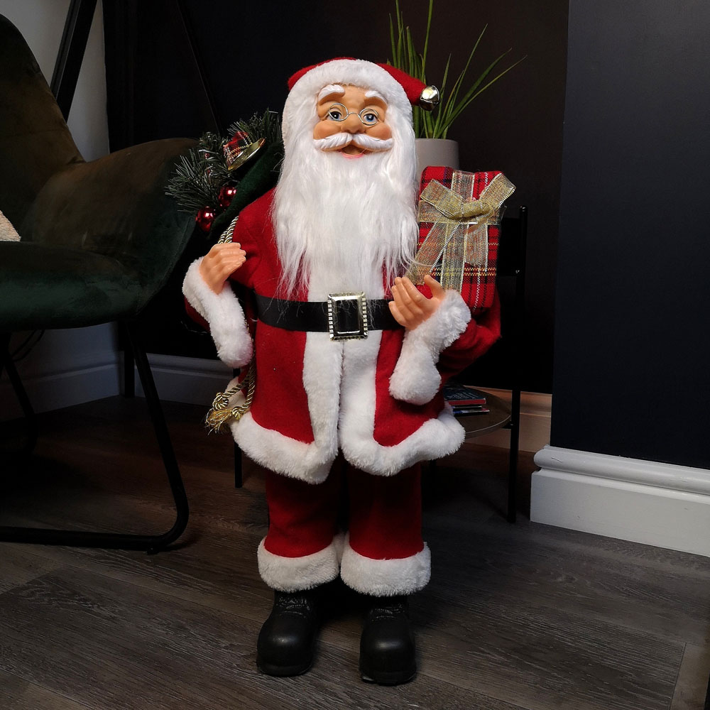Samuel Alexander Red Standing Santa Claus with Present and Green Sack Decoration 60cm Image 2