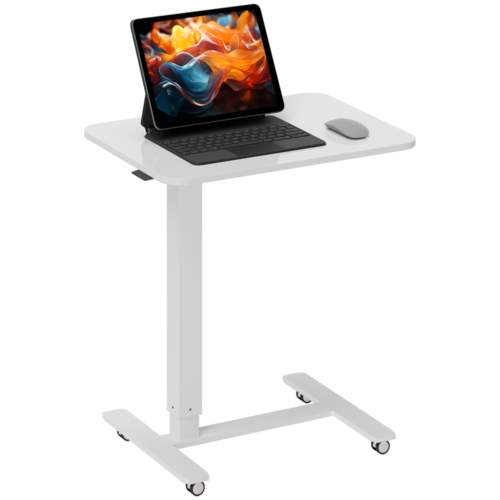HOMCOM White Height Adjustable Standing Laptop Desk with Wheels Image 2