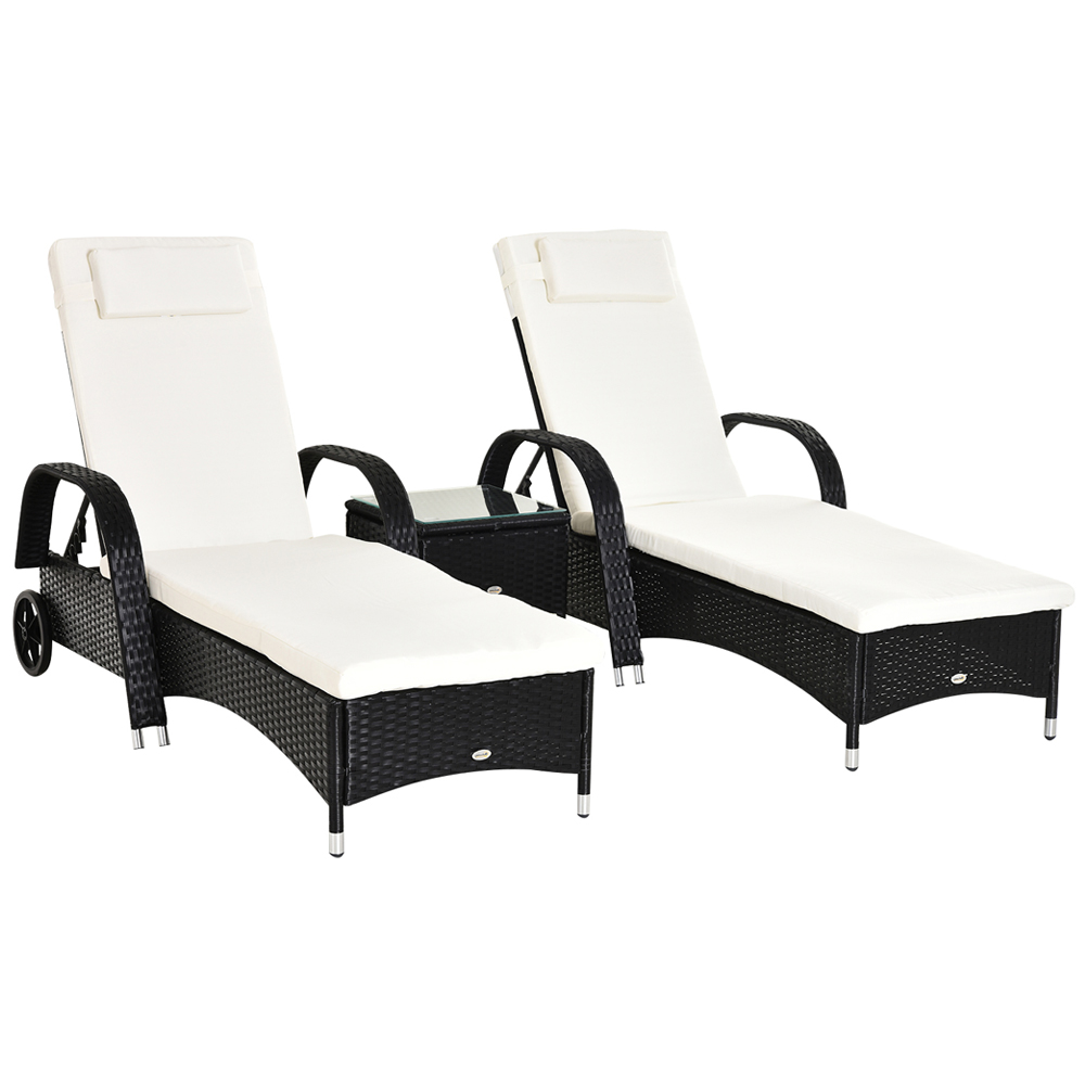 Outsunny Set of 2 Black Rattan Sun Lounger Set with Table Image 2