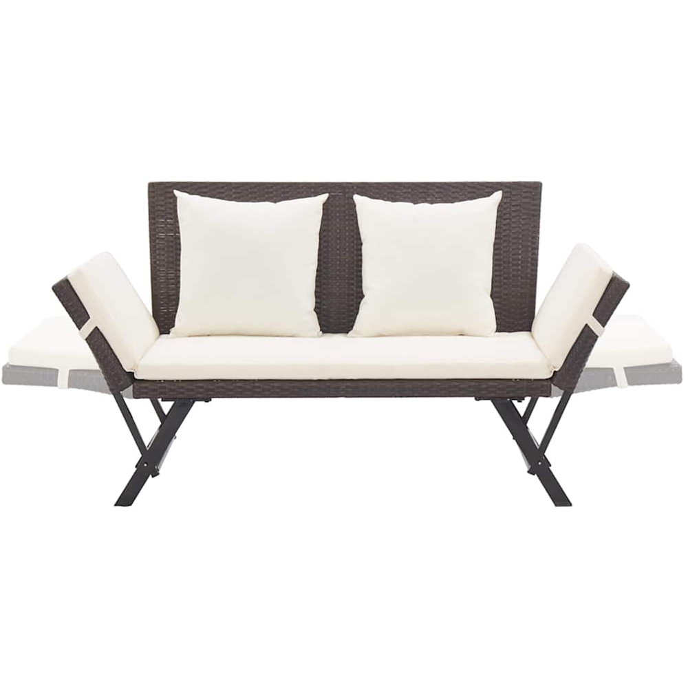 vidaXL 2 in 1 Brown PE Rattan Garden Bench with Cushions Image 6