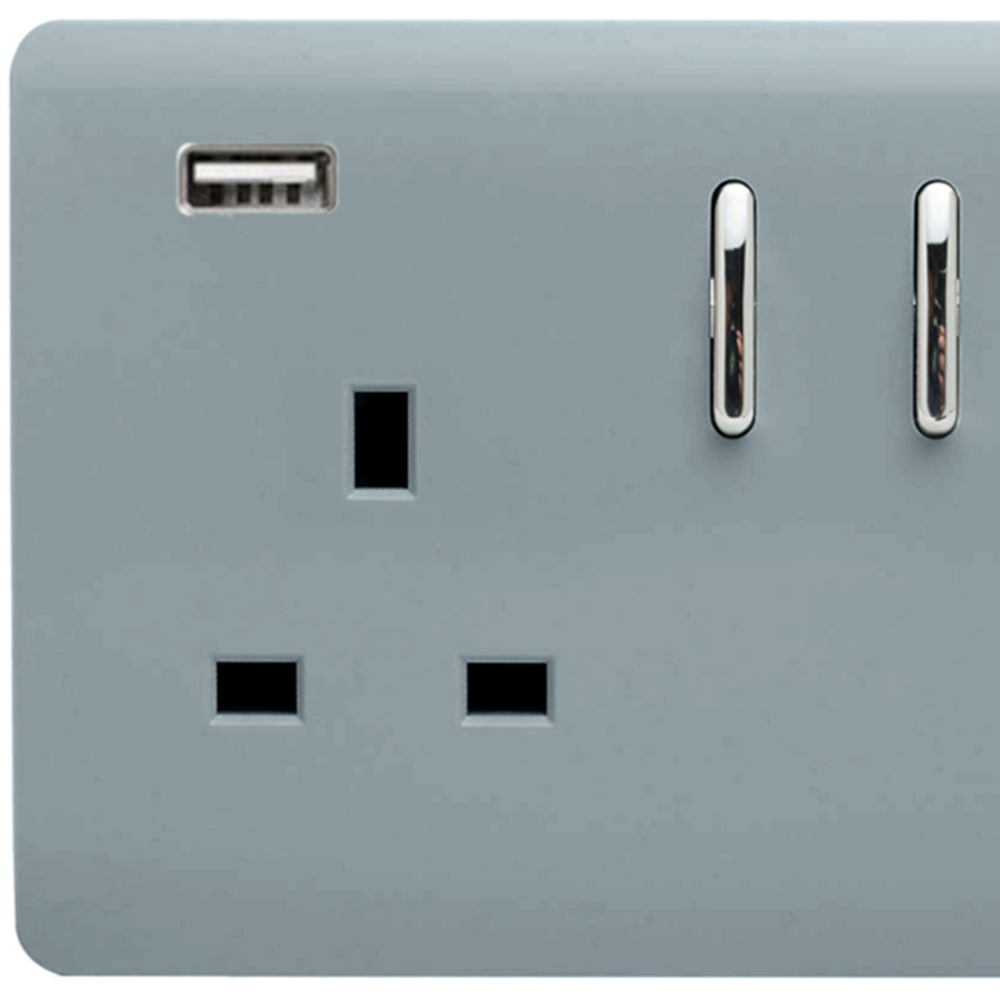 Trendi Switch 2 Gang 13amp 2 Port USB Cool Grey Switched Plug Socket Image 2