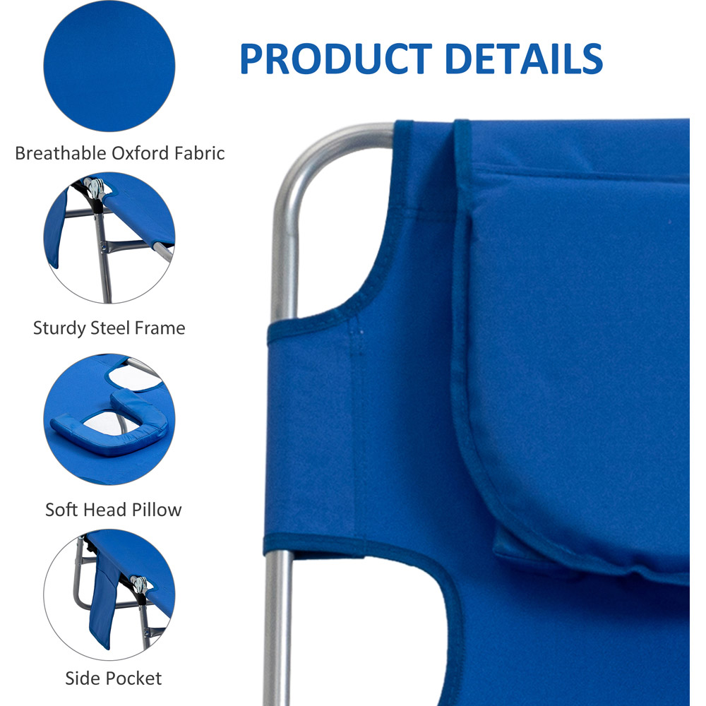 Outsunny Blue 5 Level Adjustable Folding Sun Lounger with Reading Hole Image 6