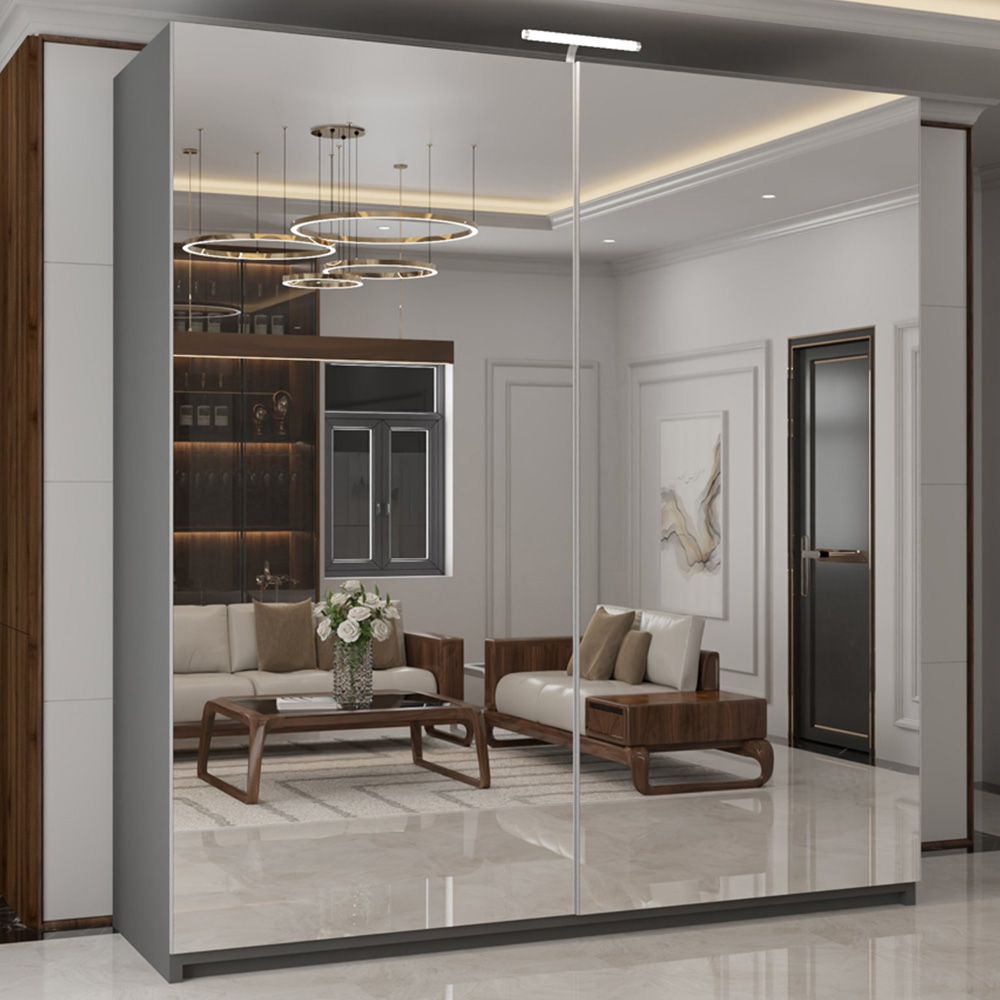 M N Furniture Modern 2 Door Grey Mirrored Sliding Wardrobe 200cm Image 1