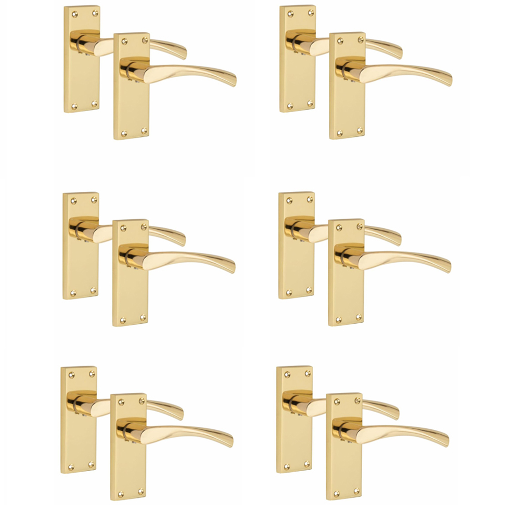 Golden Grace Gold Polished Brass Victorian Scroll Astrid Latch Door Handle 6 Pack 120 x 40mm Image 1