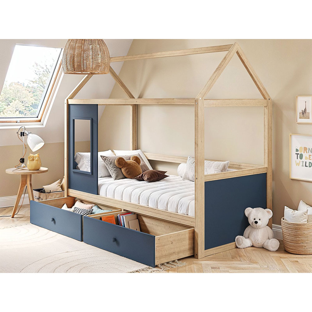 Flair Ted Blue Wooden Play House Bed Frame with Storage Image 4