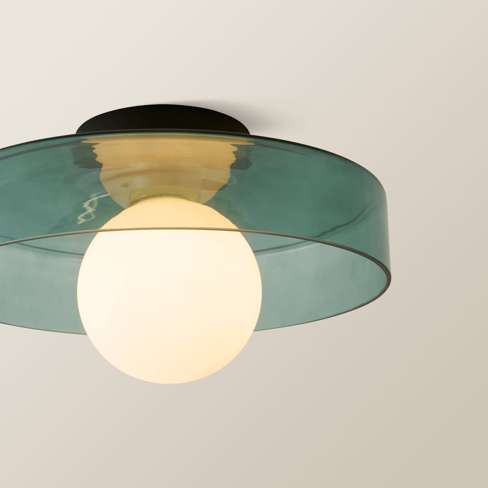 ValueLights Newbury Jade Green Glass Shade Flush Ceiling Light with Bulb Image 3
