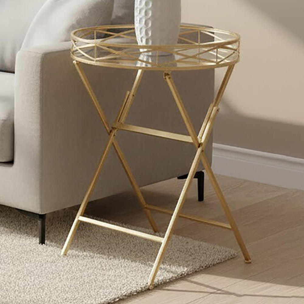 Premier Housewares Jolie Gold Round Tray Table Image 1
