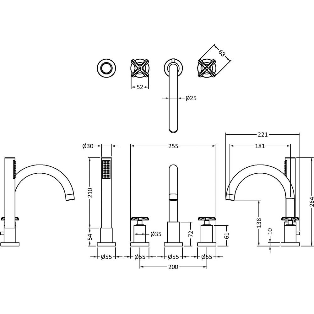 nuie Aztec 4 Tap Hole Chrome Bath Mixer Tap Image 2