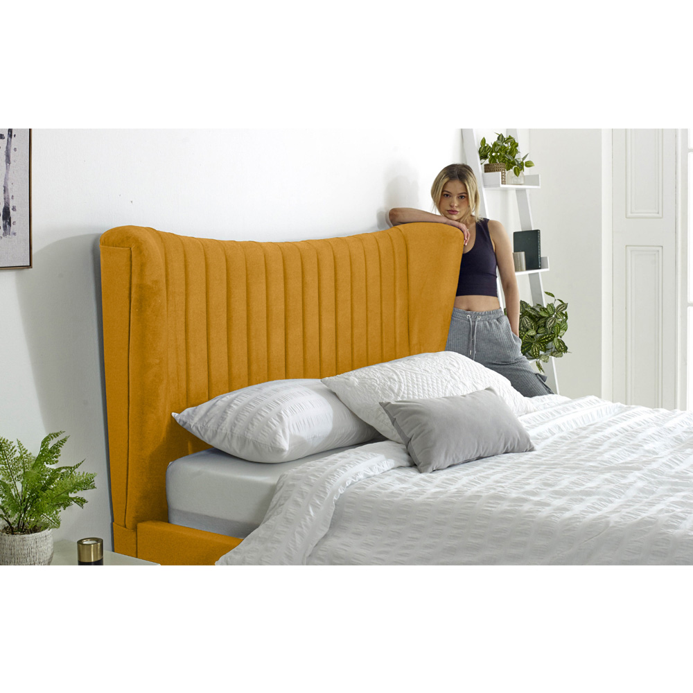 Eleganza Tatum Super King Size Mustard Plush Velvet Bed Frame with Headboard Image 4