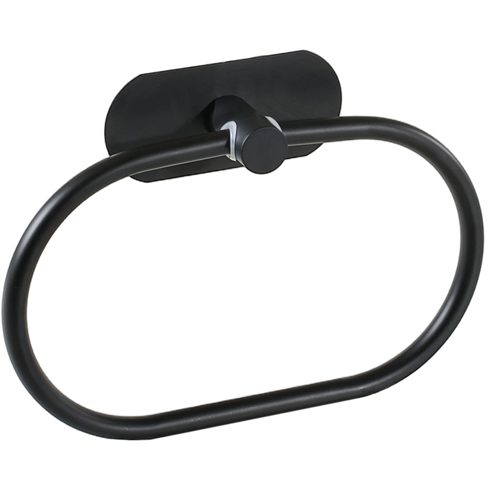 Living and Home Black Self-Adhesive Stainless Steel Oval Towel Ring 20cm Image 2