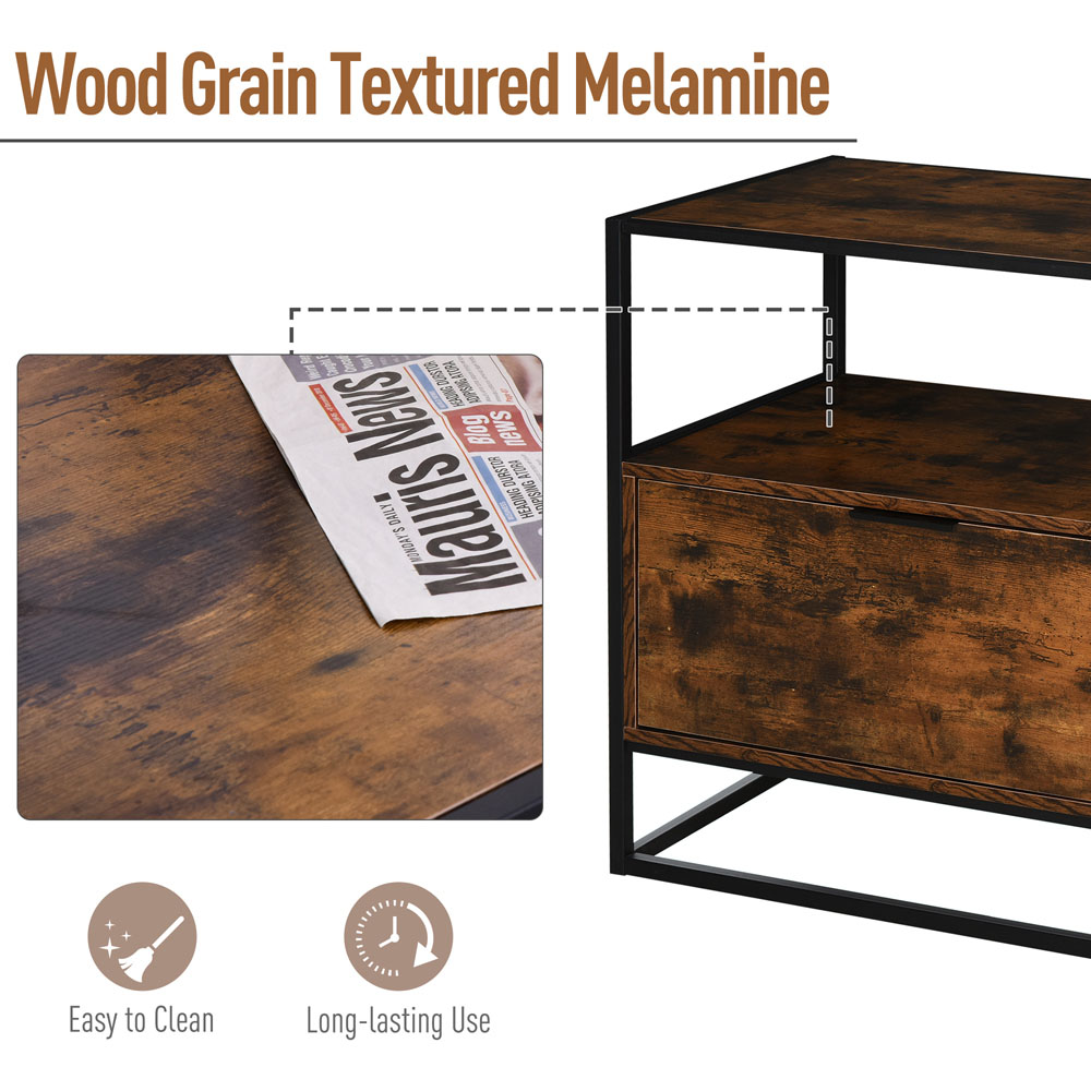 Portland Single Drawer Chestnut Brown and Black Industrial Side Table Image 5