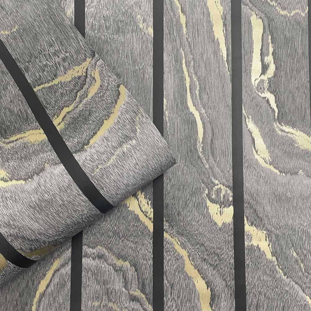 Muriva Woodgrain Panel Charcoal Wallpaper Image 2