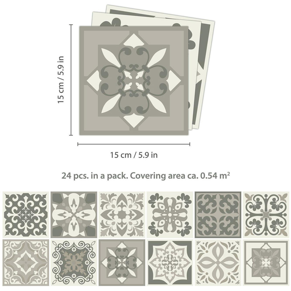 Walplus Noor Light Brown Beige Mediterranean Tile Sticker 24 Pack Image 6