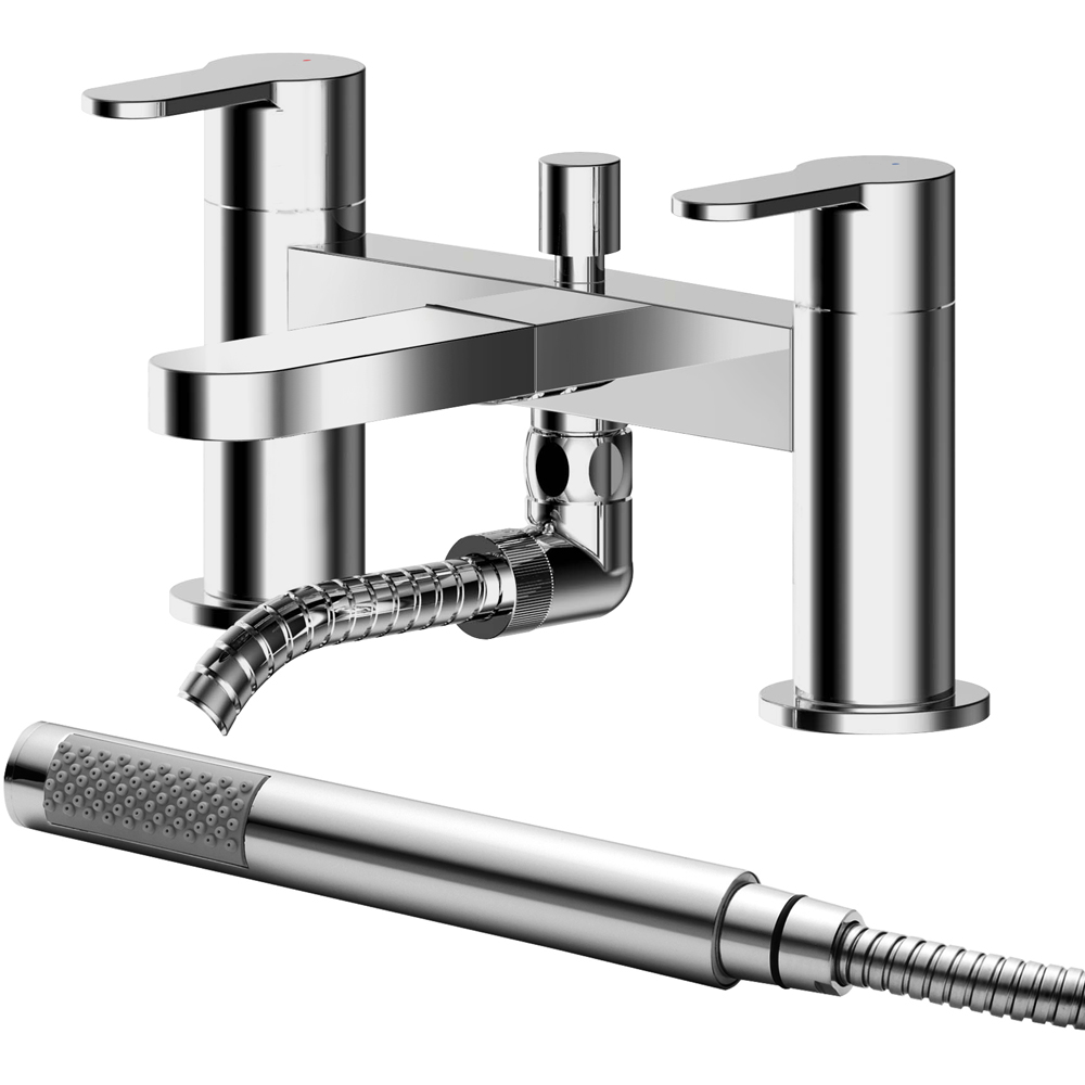 nuie Chrome Deck Mounted Bath Shower Mixer with Kit Image 1