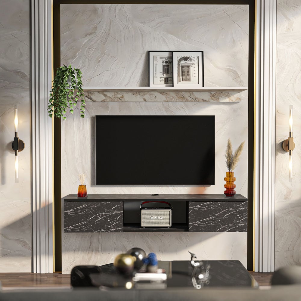 Decorotika Elia 2 Door Single Shelf Bendire and Ephesus Floating TV Unit with Wall Shelf Image 6