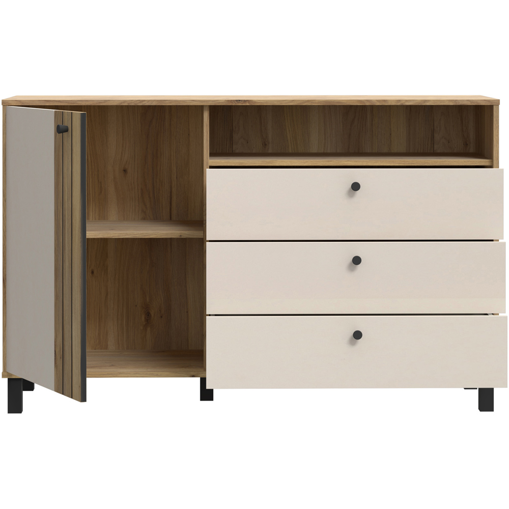 Florence Grafton Single Door 3 Drawer Single Shelf Cream and Oak Sideboard Image 4
