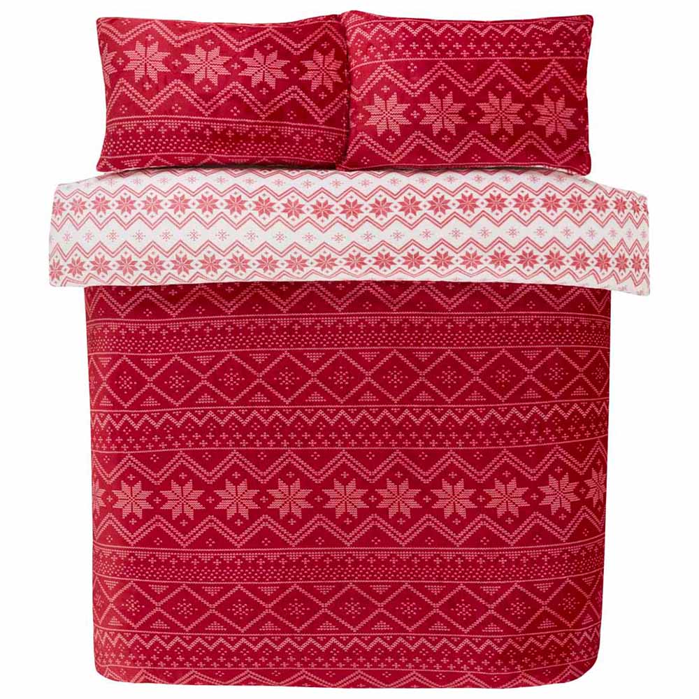 Sleepdown Red Reversible Fairisle Fleece  Duvet Set Double Image 3