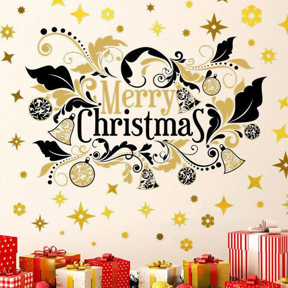 Walplus Bright Merry Christmas with Golden Snowflakes Self Adhesive Wall Sticker 121 Piece Image 3