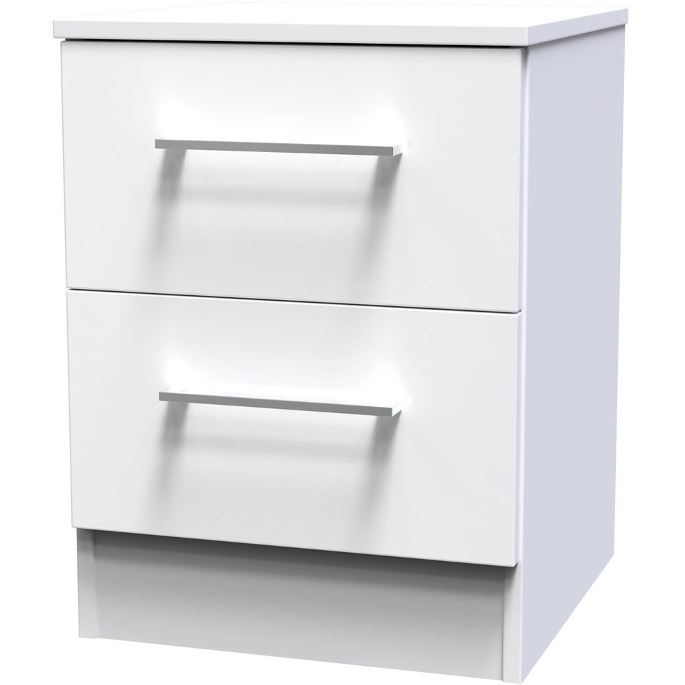 Crowndale Worcester 2 Drawer White Gloss Bedside Table with Wireless Charging Ready Assembled Image 2