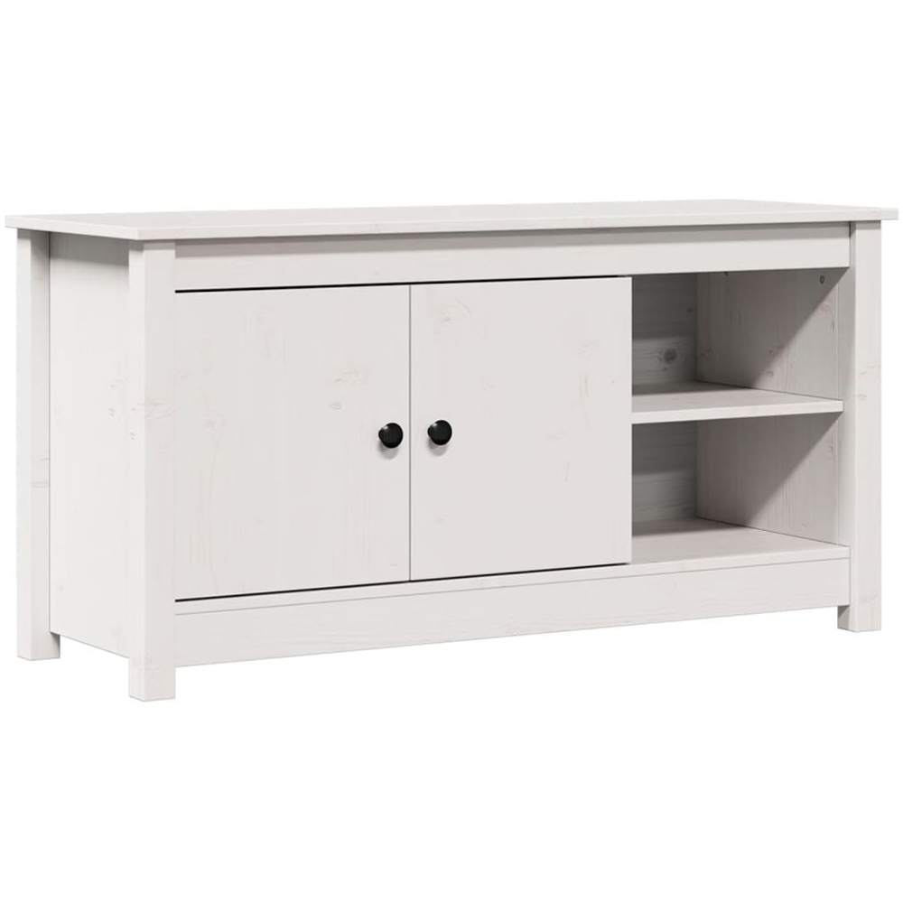 vidaXL 2 Door 2 Shelf White Solid Pine Wood TV Cabinet Image 2