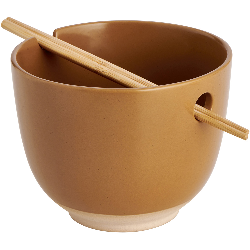 Wilko Brown Stoneware Ramen Bowl and Chopsticks Image 1