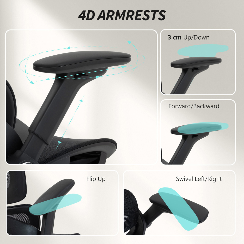 Portland Black Mesh Ergonomic Office Chair with Lumbar Support and 4D Armrests Image 5