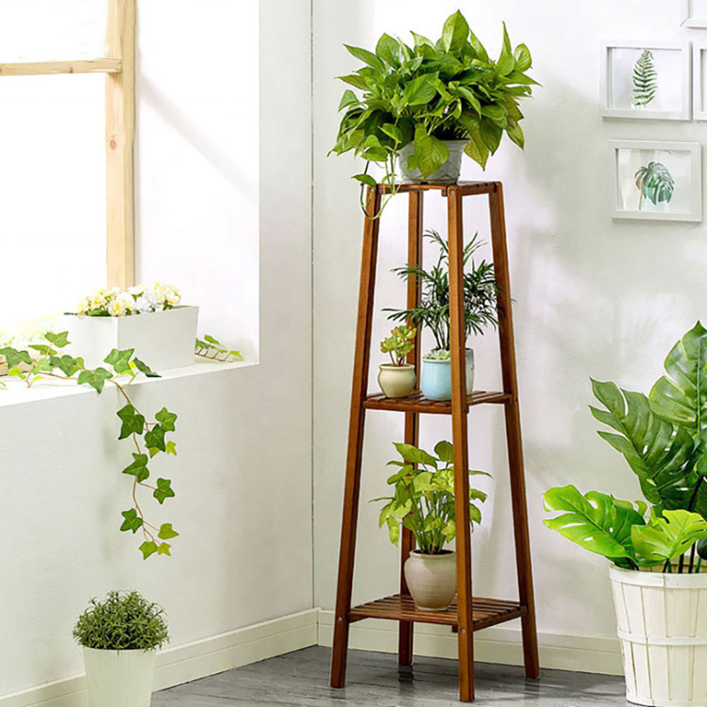 Living and Home 3 Tier Wooden Vintage Natural Plant Stand Image 2