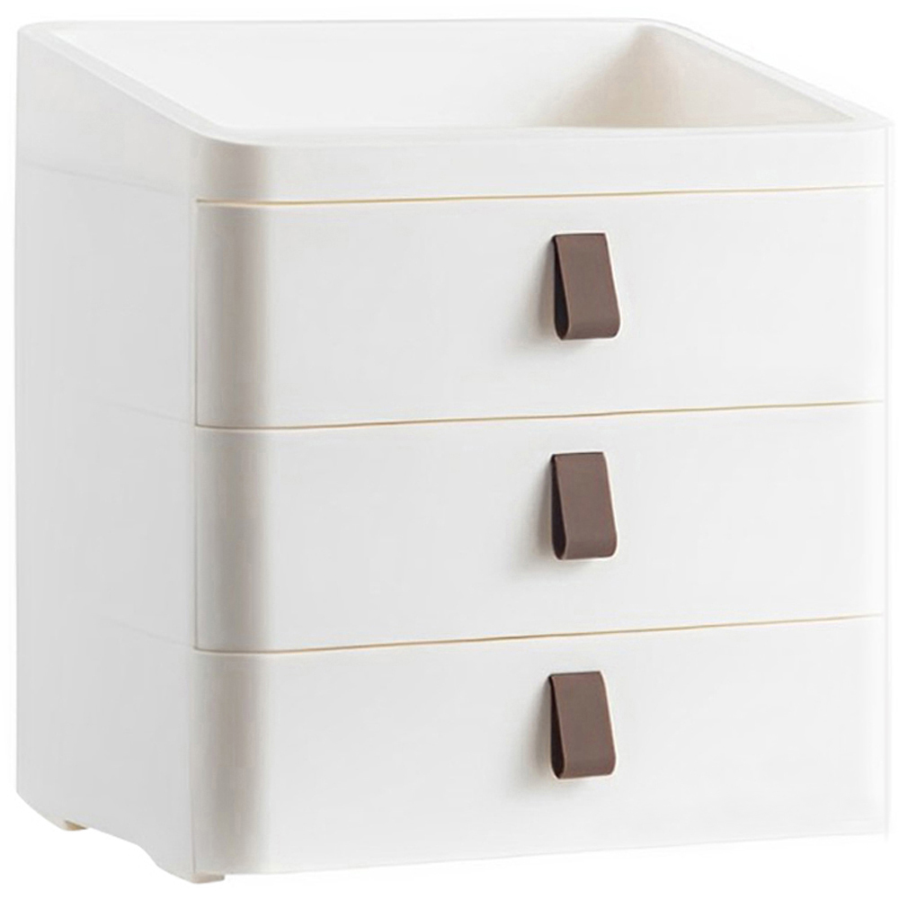 Living and Home White 3 Drawer Plastic Desktop Drawer Storage Organiser Image 1