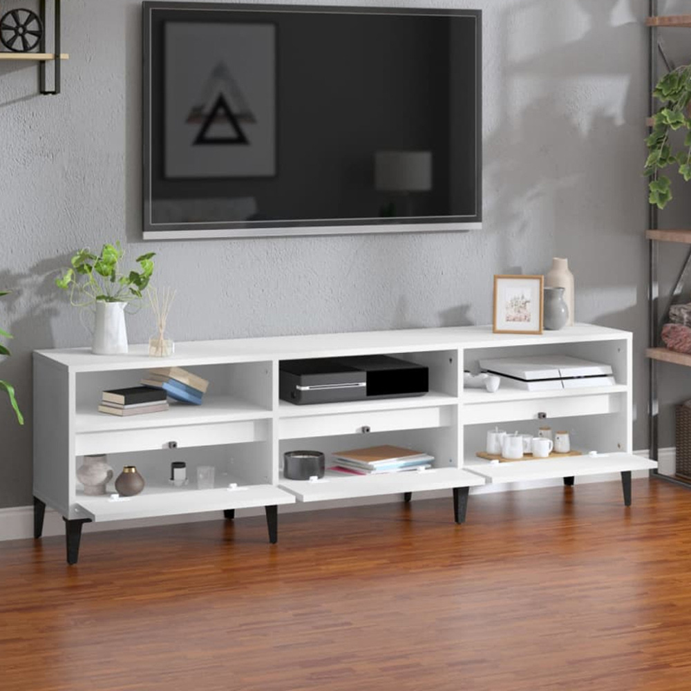 vidaXL 3 Door 3 Shelf White TV Cabinet Image 1