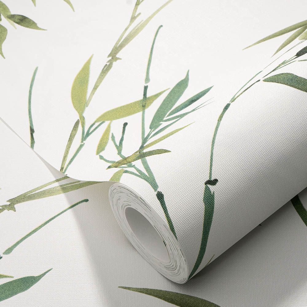 Erismann Elegant Bamboo Leaf Green and Neutral Wallpaper Image 2