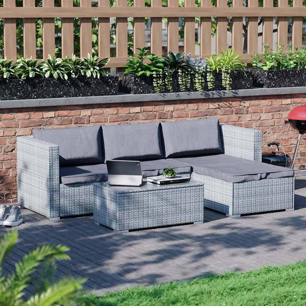 Garden Vida Hampton 4 Seater Grey Rattan Corner Lounge Set Image 1