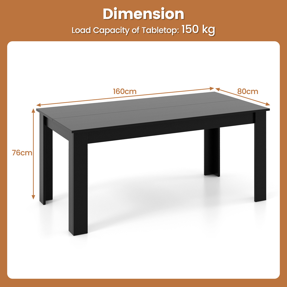 Costway 6 Seater Rectangular Dining Table Black Image 9