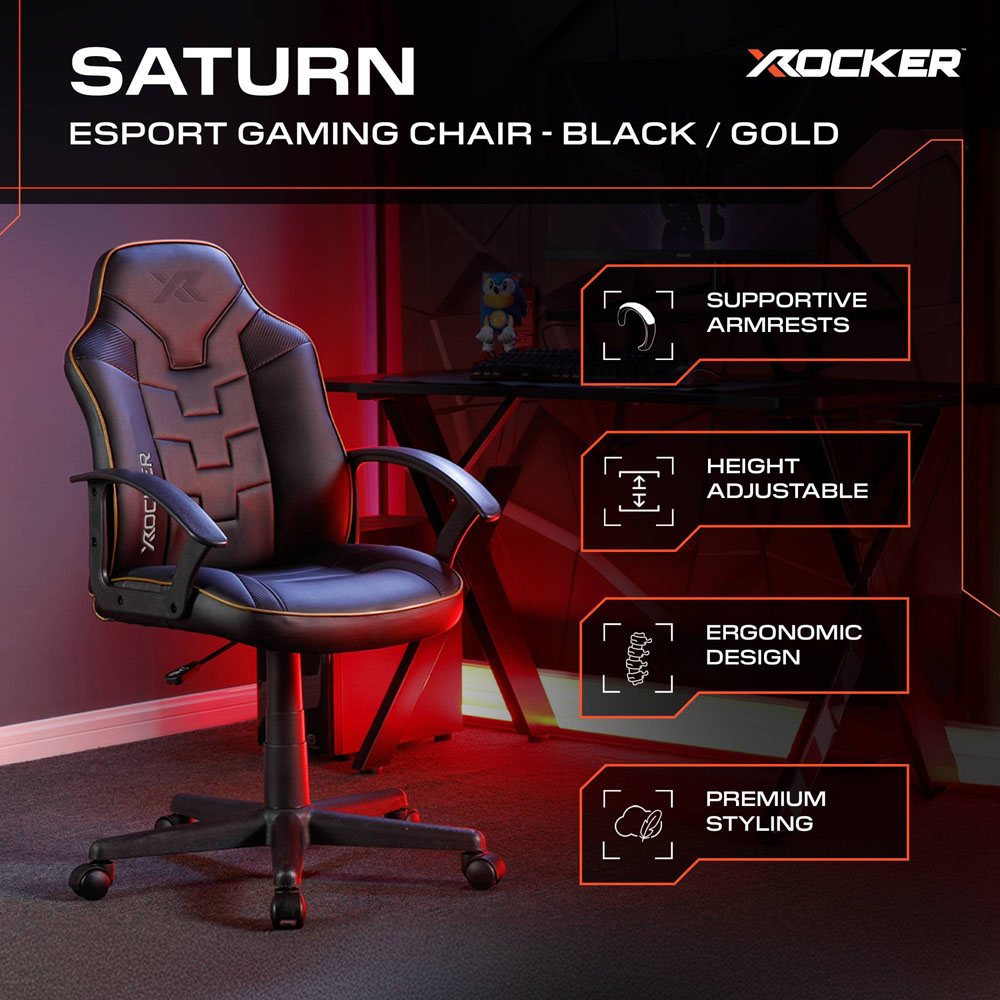 X Rocker Saturn Black and Gold Mid-Back Wheeled Juniors and Teens Esport Gaming Chair Image 3