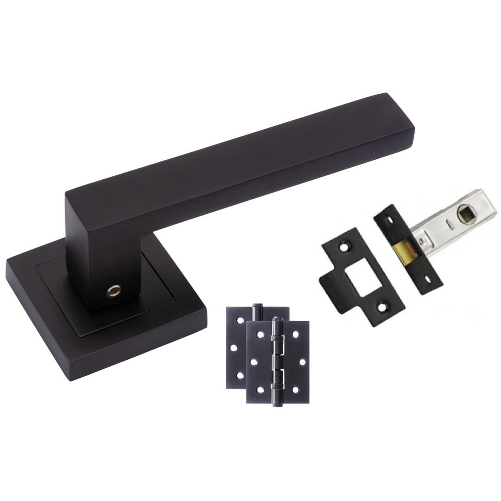 Golden Grace Matt Black Delta Door Handles Set Image 1