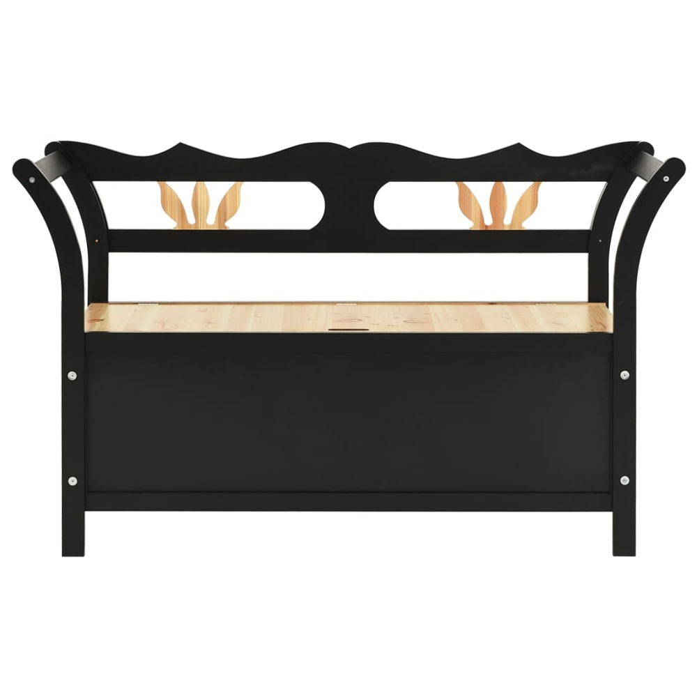 vidaXL 2 Seater Black Fir Wood Storage Bench Image 3