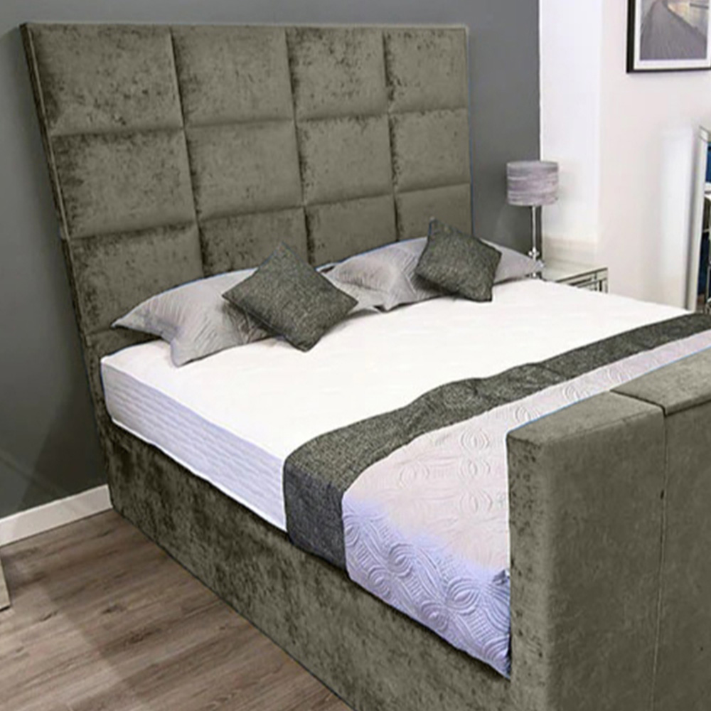 Eleganza Home Lurvi Double Grey Plush TV Bed Frame with Headboard and Footboard Image 2
