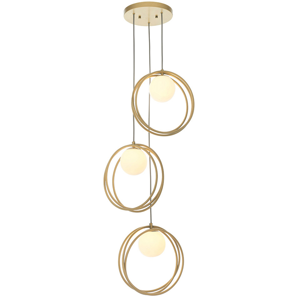 Merano Bergamo Gloss Opal Glass Shade Brushed Gold 3 Light Pendant Light Image 3