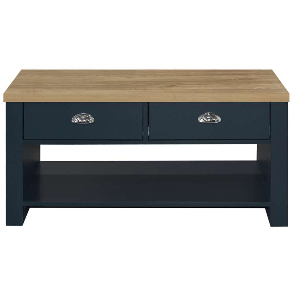 Highgate 2 Drawer Navy and Oak Coffee Table Image 3