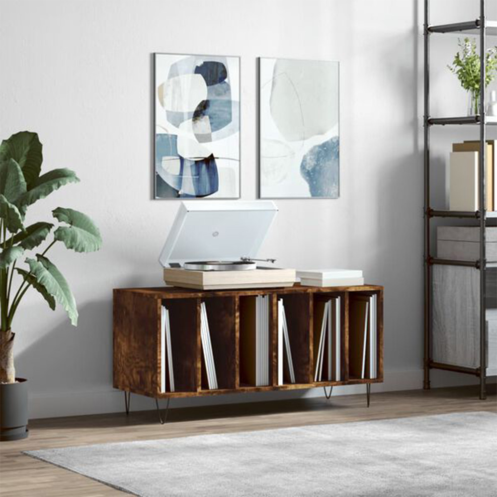vidaXL 6 Shelf Smoked Oak Record Cabinet Image 8